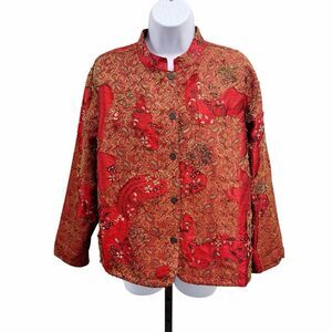 Chico's 2 Size L Art-to-Wear Embroidered Sequin Jacket Beading Floral‎ 100% Silk